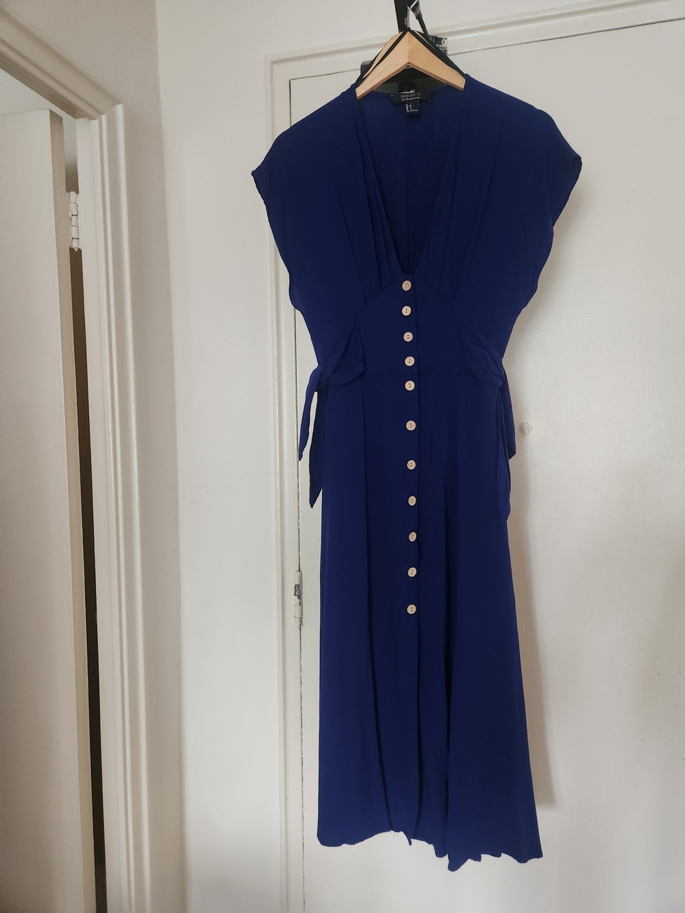 Forever 21 Royal Blue Button-Front V-Neck Midi Dress